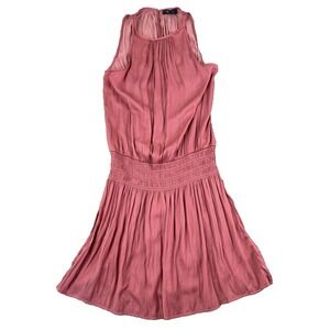 KLD Womens S Dusty‎ Rose Mini Dress Pleated Smocked Waist Sleeveless Fairy VTG